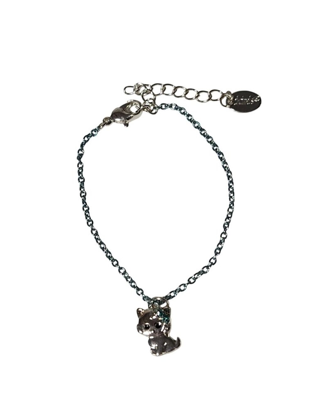 Claire’s Cat Charm Bracelet Blue Chain Rhinestone Kitten Kitty Kawaii Y2K